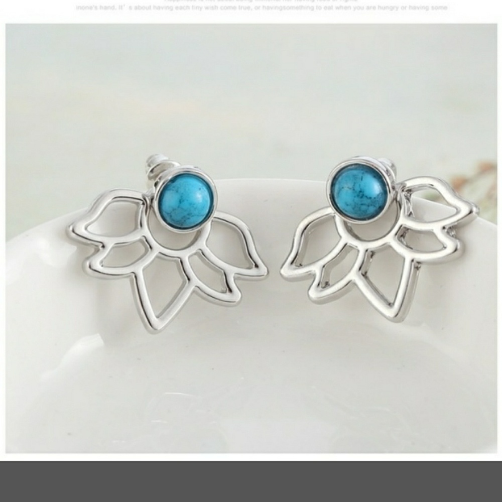 Silver Tone Lotus Earrings